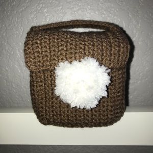 Handmade crochet box purse with pompom
